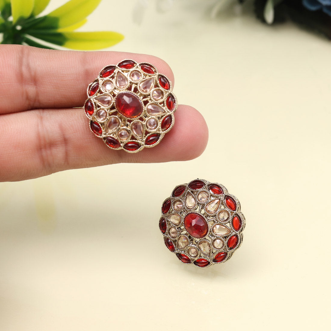 Bold Red Color Tops Stud Earrings