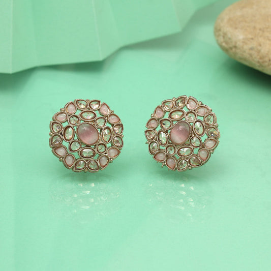 Rosy Pink Color Tops Stud Earrings