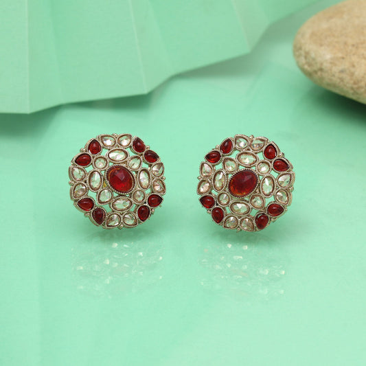 Fiery Red Color Tops Stud Earrings