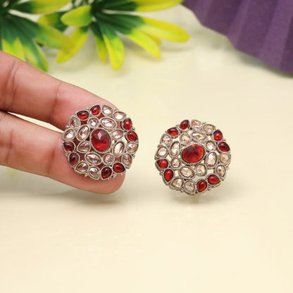 Fiery Red Color Tops Stud Earrings