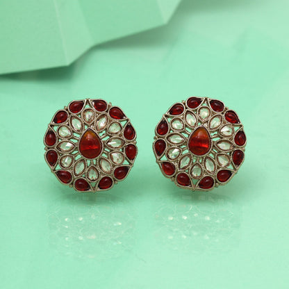 Bright Red Color Tops Stud Earrings