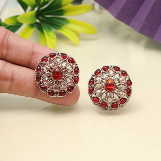 Bright Red Color Tops Stud Earrings