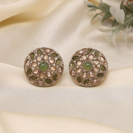 Traditional Mehandi Green Color Tops Stud Earrings