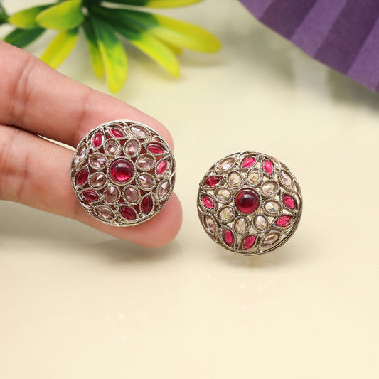 Bright Red Color Tops Stud Earrings