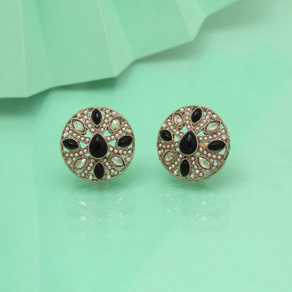 Deep Black Color Tops Stud Earrings