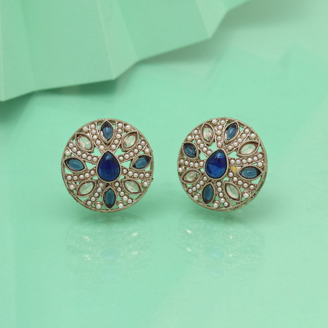 Azure Blue Color Tops Stud Earrings