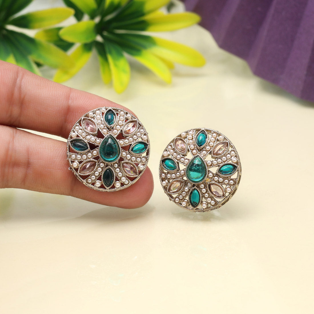 Bright Firozi Color Tops Stud Earrings