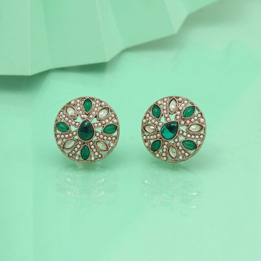 Botanical Green Color Tops Stud Earrings