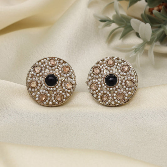 Luxe Black Color Tops Stud Earrings