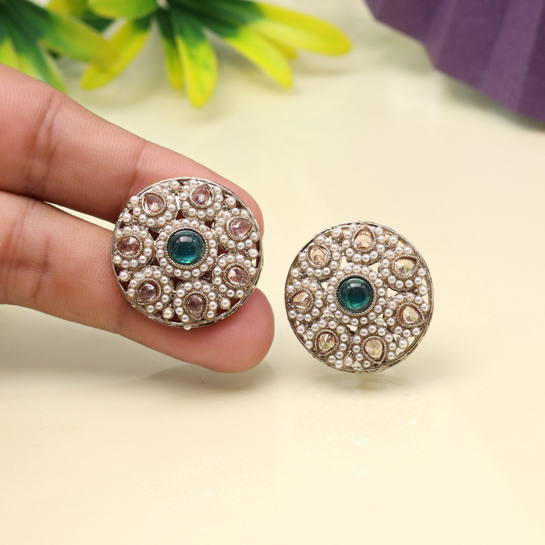 Aqua Firozi Color Tops Stud Earrings
