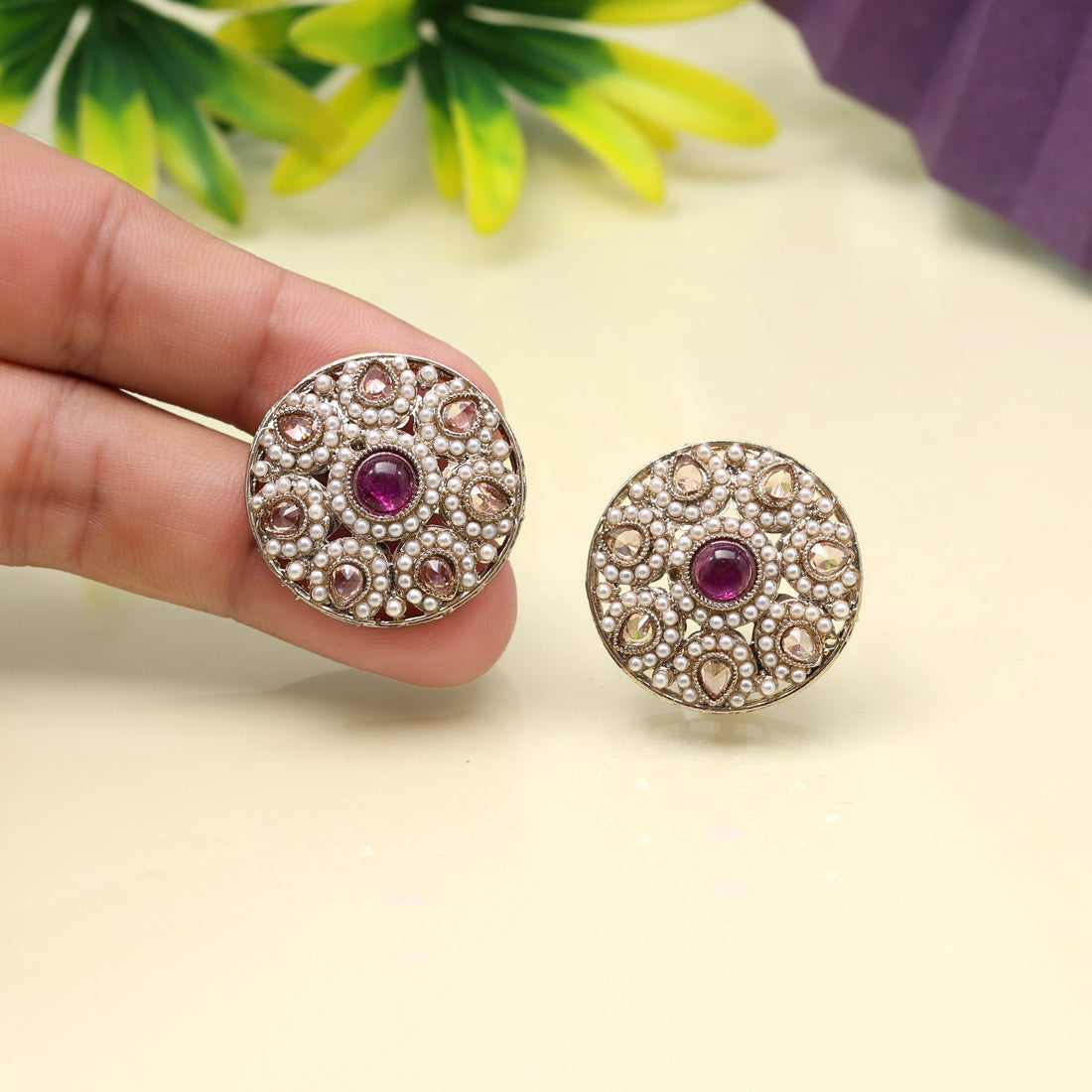 Plum Purple Color Tops Stud Earrings