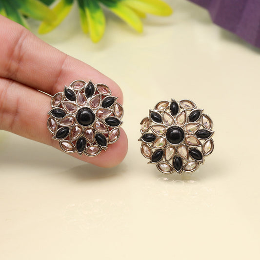 Glossy Black Color Tops Stud Earrings