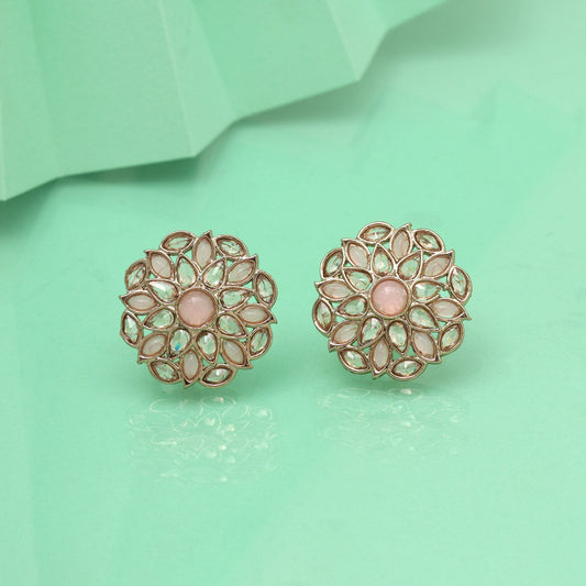 Sweet Pink Color Tops Stud Earrings