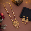 Maroon Color Lord Ganesha Rajwadi Matte Gold Temple Necklace Set (TPLN258MRN)