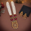 Rani & Green Color Vilandi Kundan Long Matte Gold Rajwadi Temple Necklace Set (TPLN305RNIGRN)