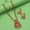 Rani Color Vilandi Kundan Matte Gold Rajwadi Temple Necklace Set (TPLN318RNI)