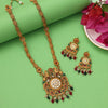 Maroon & Green Color Vilandi Kundan Matte Gold Rajwadi Temple Necklace Set (TPLN323MG)