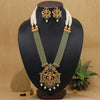 Green Color Lord Krishna Long Temple Necklace Set (TPLN608GRN)