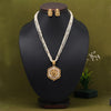 White Color Meena Work Lord Ganesha Matte Gold Temple Necklace Set (TPLN614WHT)