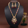 Rani Color Meena Work Rajwadi Temple Necklace Set (TPLN617RNI)