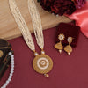 Gold Color Meena Work Temple Necklace Set (TPLN618GLD)