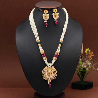Rani & Green Color Meena Work Rajwadi Temple Necklace Set (TPLN622RNIGRN)