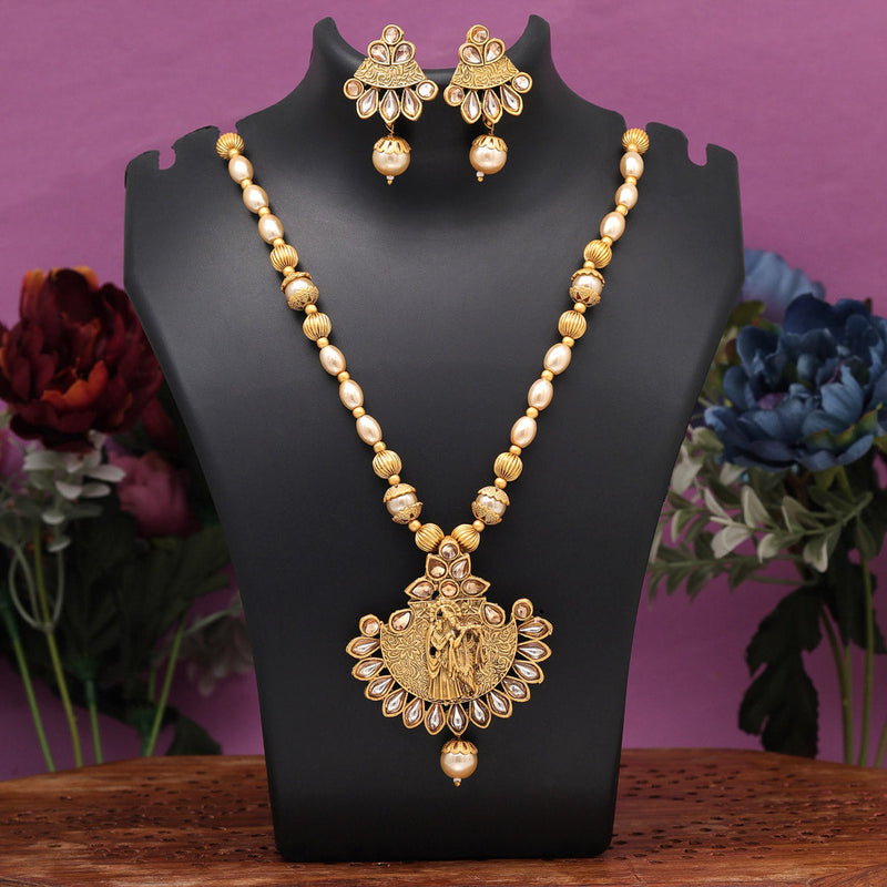 Gold Color Lord Radha Krishna Temple Necklace Set (TPLN629GLD)