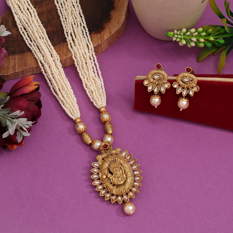 Rani Color Matte Gold Temple Necklace Set (TPLN630RNI)