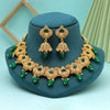 Green Color Matte Gold Rajwadi Temple Necklace Set (TPLN655GRN)