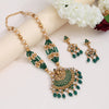 Green Color Matte Gold Rajwadi Temple Necklace Set (TPLN656GRN)