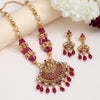 Rani Color Matte Gold Rajwadi Temple Necklace Set (TPLN656RNI)