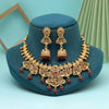 Rani Color Matte Gold Rajwadi Temple Necklace Set (TPLN660RNI)