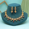 Maroon & Green Color Matte Gold Rajwadi Temple Necklace Set (TPLN661MG)