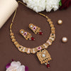 Multi Color Meena Work Matte Gold Rajwadi Temple Necklace Set (TPLN662MLT)