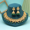 Green Color Matte Gold Rajwadi Temple Necklace Set (TPLN665GRN)