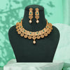 Green Color Matte Gold Rajwadi Temple Necklace Set (TPLN667GRN)