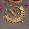 Rani & Green Color Matte Gold Rajwadi Temple Necklace Set (TPLN667RNIGRN)