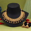 Rani Color Matte Gold Rajwadi Temple Necklace Set (TPLN668RNI)