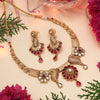 Rani Color Matte Gold Rajwadi Temple Necklace Set (TPLN669RNI)