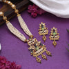 Multi Color Matte Gold Rajwadi Temple Necklace Set (TPLN676MLT)