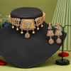 White Color Choker Matte Gold Rajwadi Temple Necklace Set (TPLN680WHT)