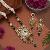 Green Color Matte Gold Rajwadi Temple Necklace Set (TPLN684GRN)