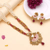 Rani Color Meena Work Matte Gold Rajwadi Temple Necklace Set (TPLN688RNI)