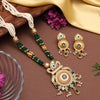 Green Color Meena Work Matte Gold Rajwadi Temple Necklace Set (TPLN690GRN)