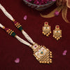 Rani & Green Color Meena Work Matte Gold Rajwadi Temple Necklace Set (TPLN692RNIGRN)