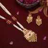 Rani Color Meena Work Matte Gold Rajwadi Temple Necklace Set (TPLN692RNI)