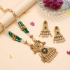 Green Color Meena Work Matte Gold Rajwadi Temple Necklace Set (TPLN697GRN)