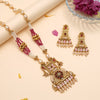 Rani Color Meena Work Matte Gold Rajwadi Temple Necklace Set (TPLN697RNI)