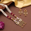 Rani Color Meena Work Matte Gold Rajwadi Temple Necklace Set (TPLN699RNI)