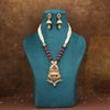 Rani Color Meena Work Matte Gold Rajwadi Temple Necklace Set (TPLN703RNI)